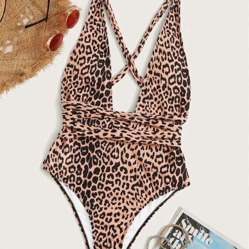 SHEIN Beige and Black Leopard Print One-Piece Swimsuit - Picture 2 of 3